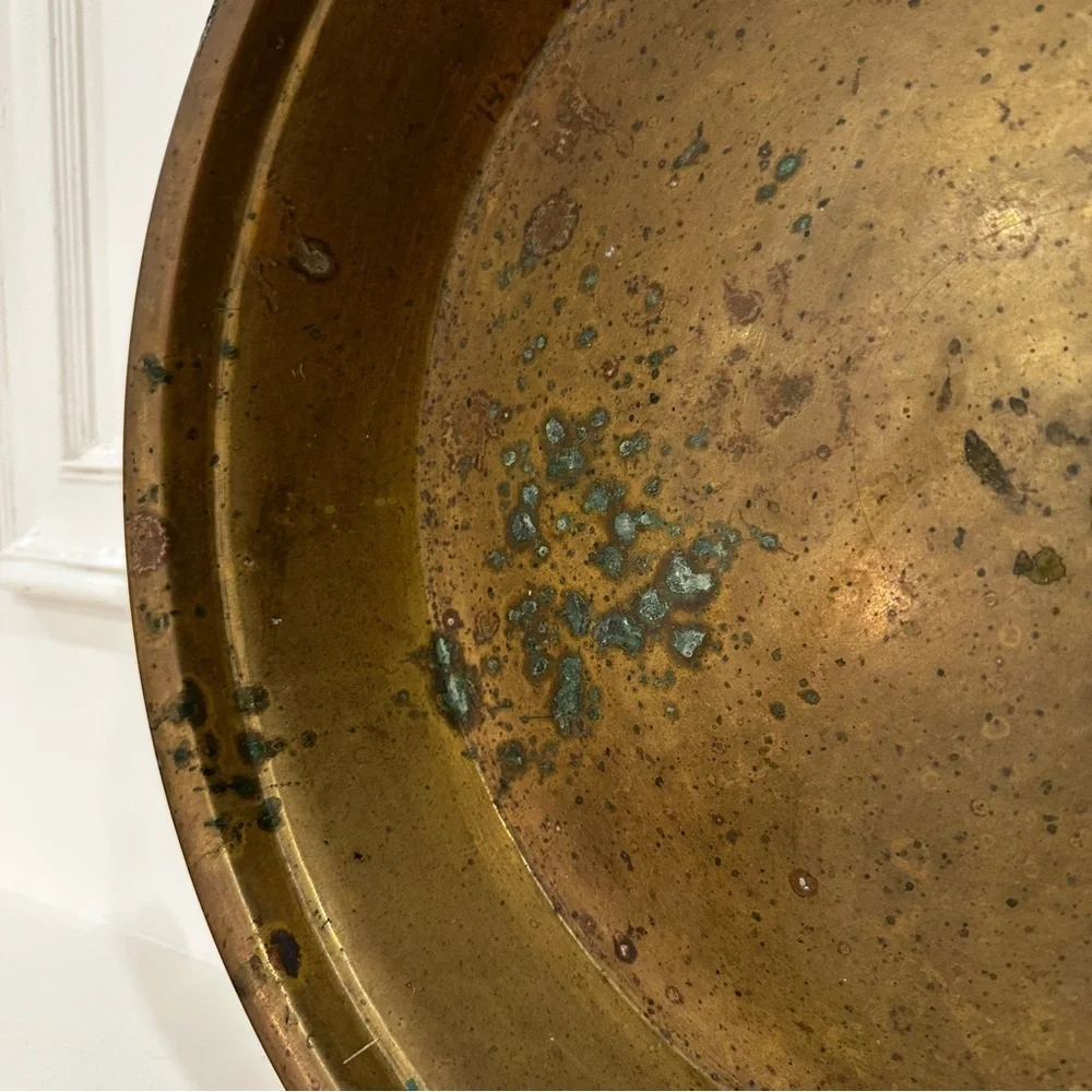 Vintage Sarna Brass Large Solid Brass Basin Bowl India Heavy Gauge Decor